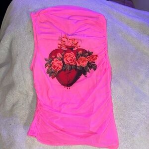Pink Sleeveless Top with Heart and Roses Design
